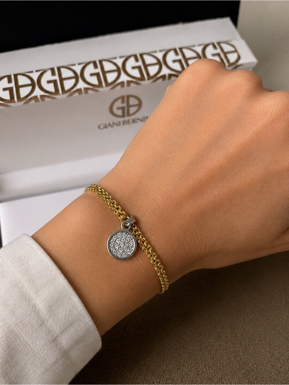 Giani Bernini Two-Tone Gold Chain Bracelet with Silver Pave Disc